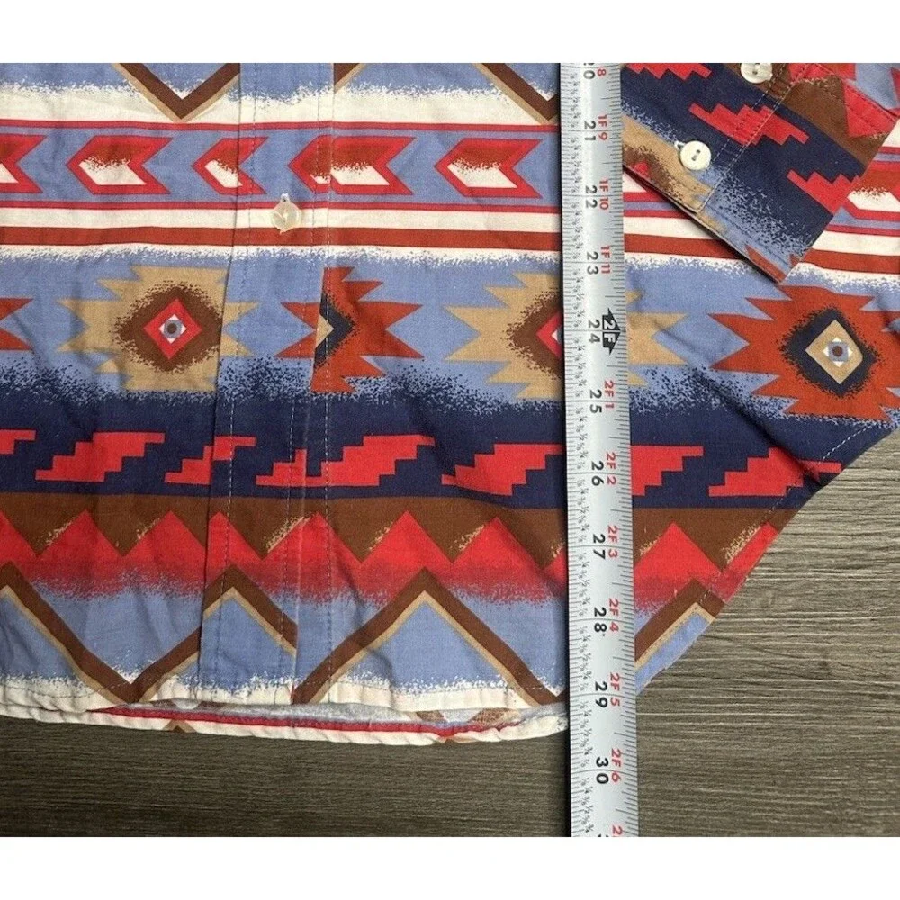 Vtg 90s Pecos Blue Western Button Up Shirt M Southwestern Rodeo Cowgirl